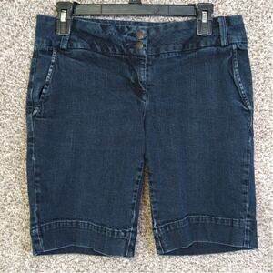 Elle Denim Bermuda Shorts Flap Pockets Mid-Rise Stretch Blue Jean 8